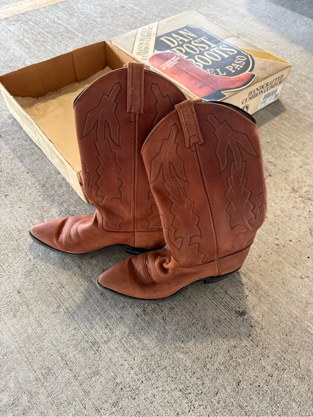 Dan Post Chestnut Brown Leather Western Cowboy Boots Vintage Size 8